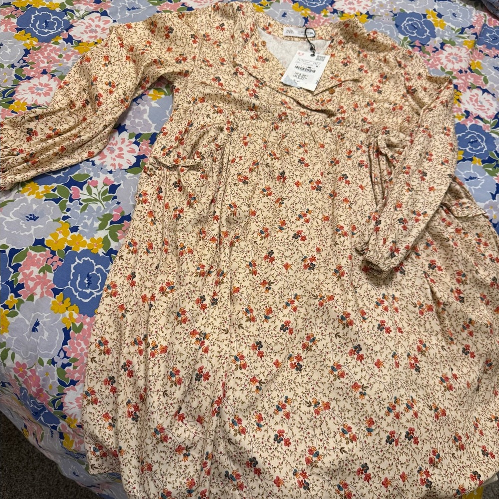 Zara Cream and Red Floral Kids Casual Dress